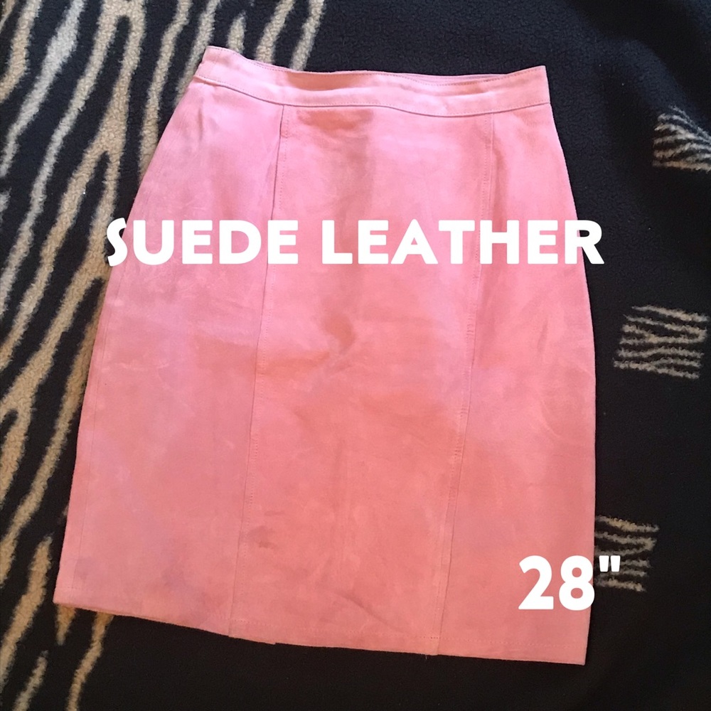 Real Leather Pink Pencil Skirt - Dusty Rose Suede Western Midi